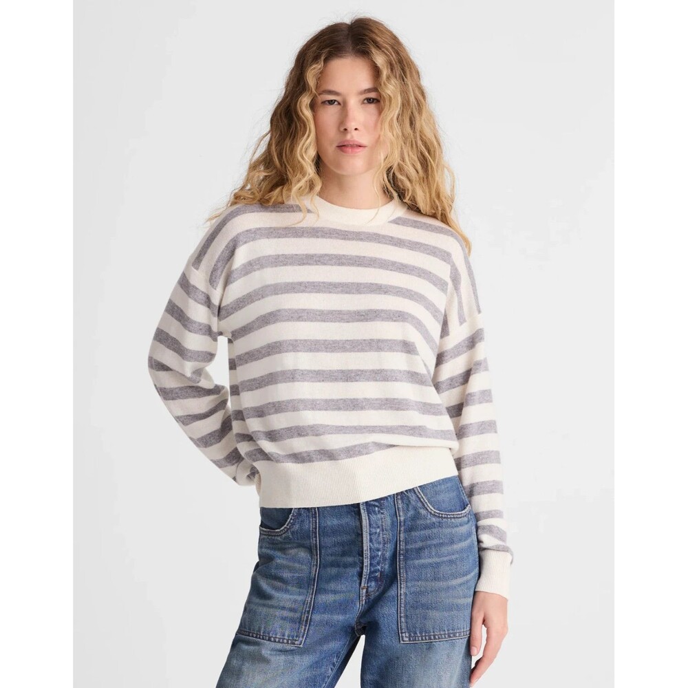 Madewell Cashmere Sweater Womens Small Gray Ivory Striped Pullover NY916 NWT